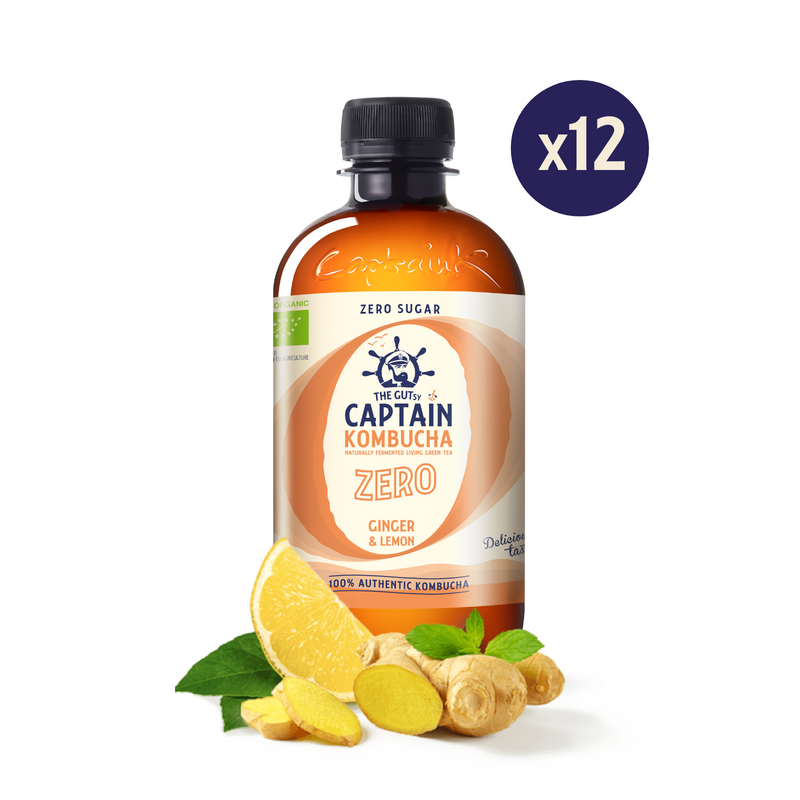 GUTsy Captain Kombucha Zero - Ginger and Lemon 12 x 400ml - GutsyCaptain